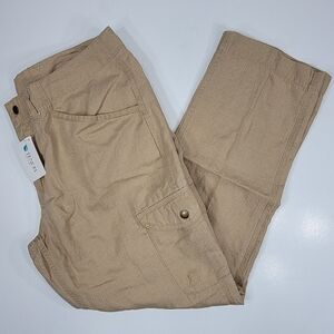 NEW LL Bean Cargo Pants Tan Linen Tencel Blend Favorite Fit Womens 14 X 30 NWT